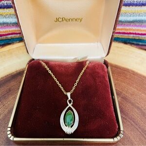 Vintage Genuine Jade Gold Filled Necklace with Teardrop Pendant